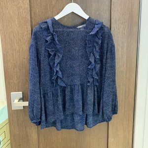 H&M blue and white speckled blouse